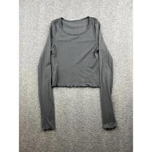 Aerie Womens Long Sleeve Cropped Top Gray Size XS